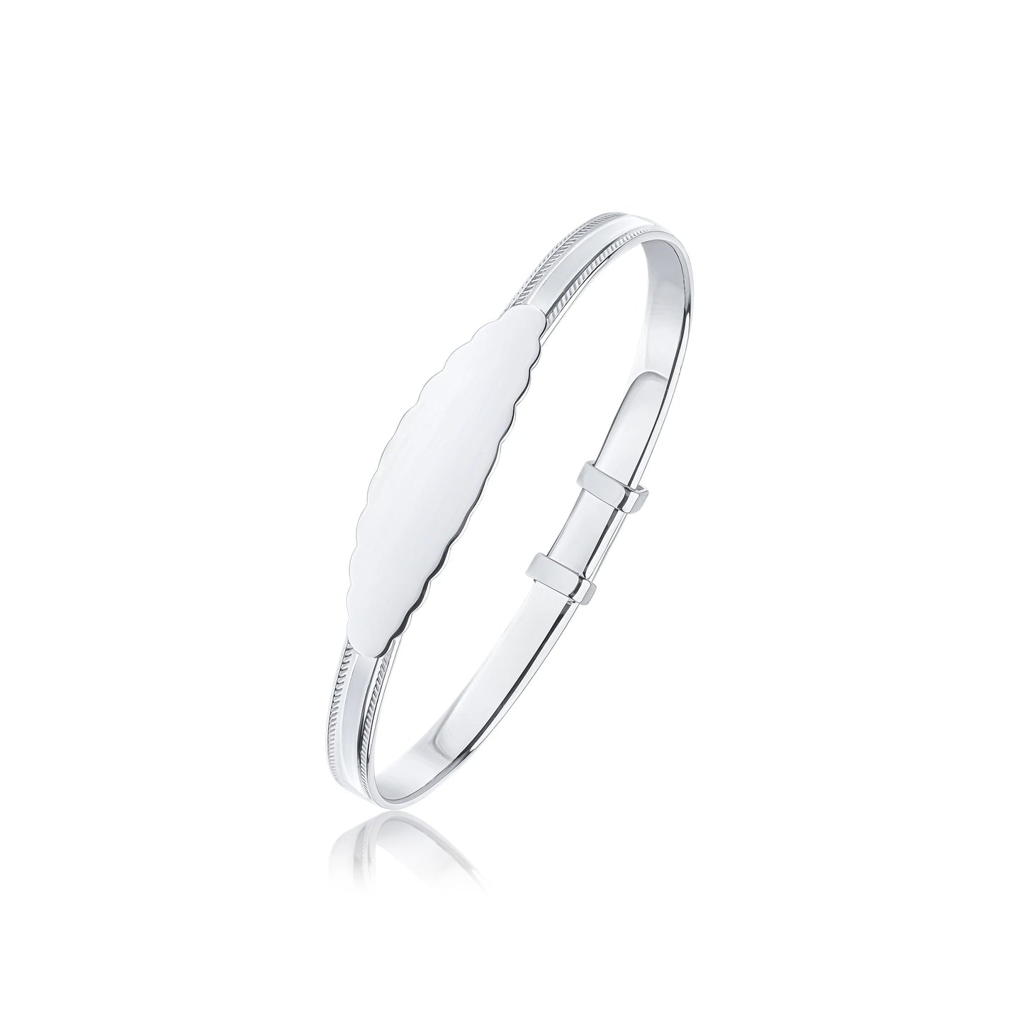 Sterling Silver 3.5mm Beaded Edge ID Plate Baby Bangle
