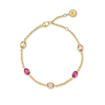 Sterling Silver Yellow Gold Plated Oval Pink CZ Stones Bracelet