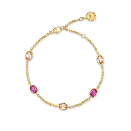Sterling Silver Yellow Gold Plated Oval Pink CZ Stones Bracelet
