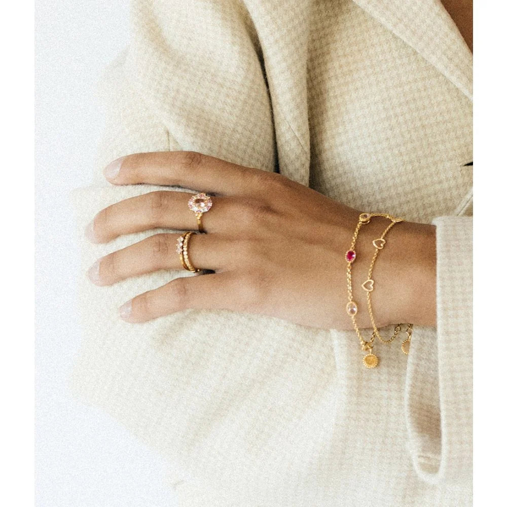 Sterling Silver Yellow Gold Plated Oval Pink CZ Stones Bracelet