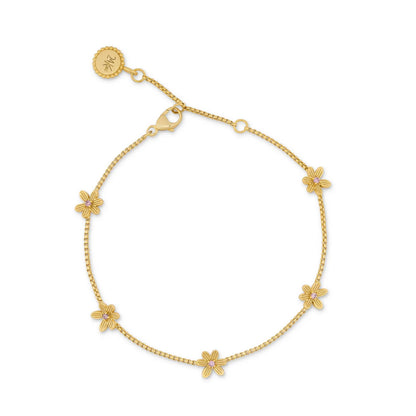 Sterling Silver Yellow Gold Plated Pink CZ Flower Bracelet