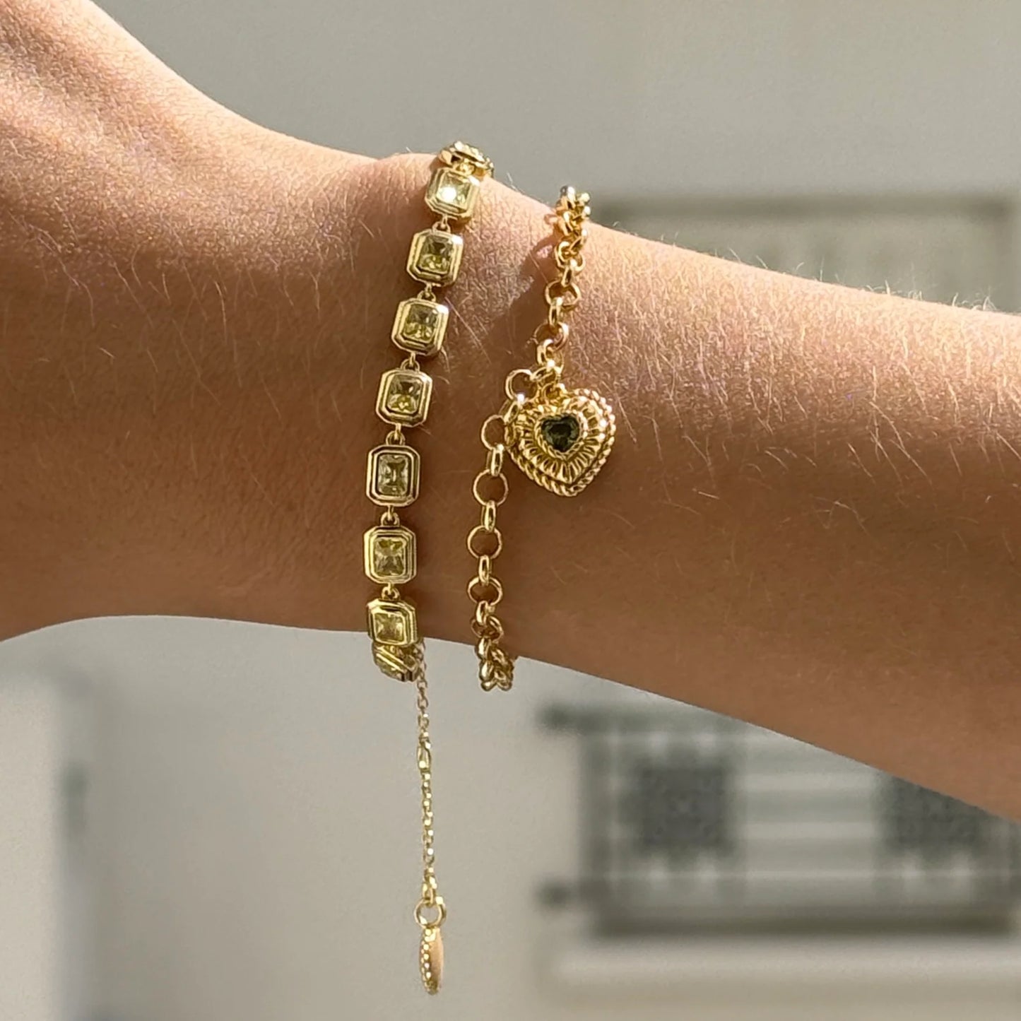 Sterling Silver Yellow Gold Plated Rectangular Stones Bracelet