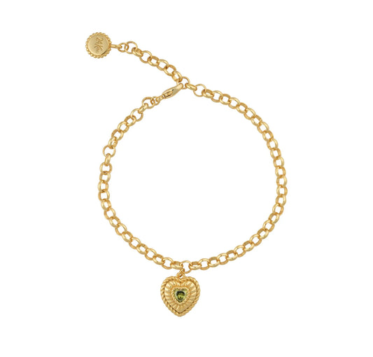 Sterling Silver Yellow Gold Plated CZ Green Heart Charm Necklace