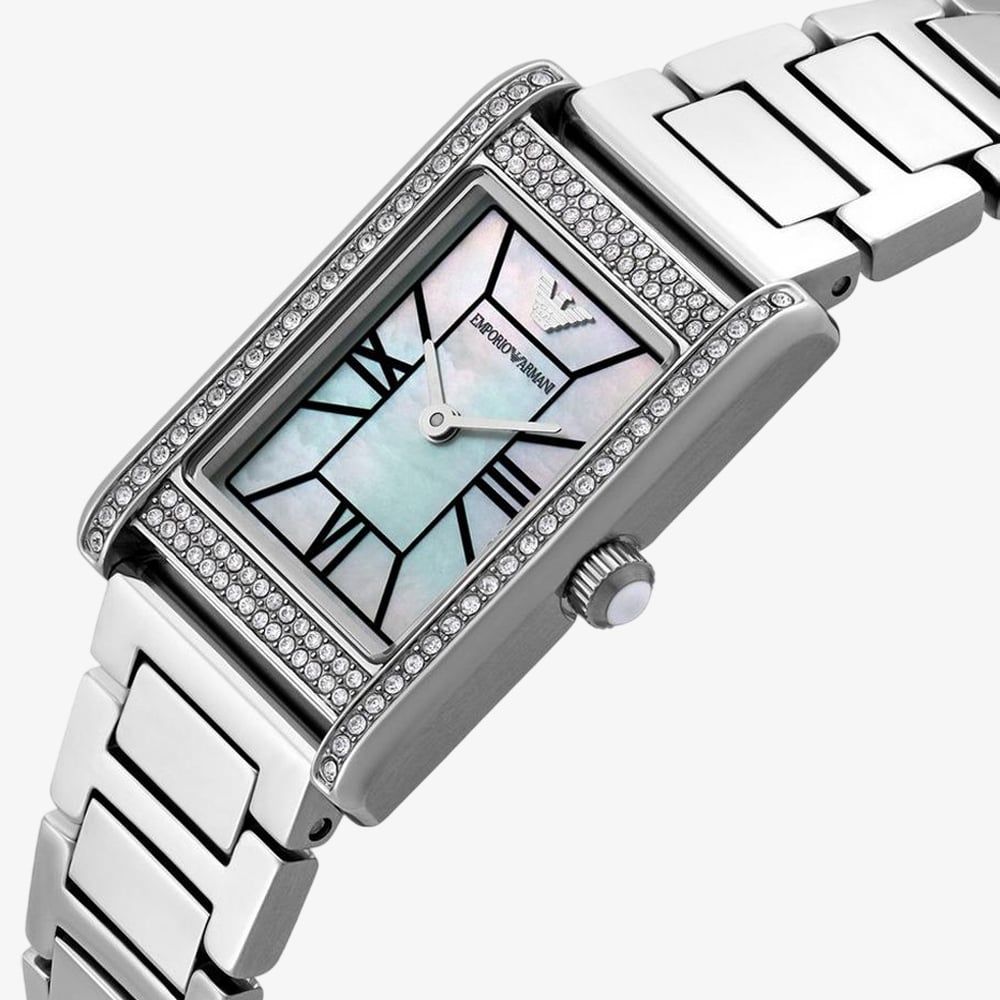 Emporio Armani 32mm Ladies Genni Mother of Pearl Dial Silver Bracelet Watch