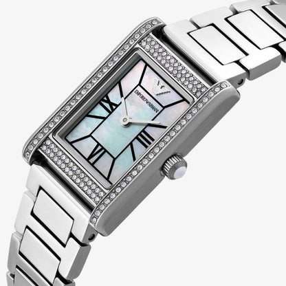 Emporio Armani 32mm Ladies Genni Mother of Pearl Dial Silver Bracelet Watch