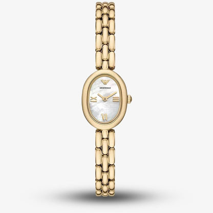Emporio Armani 24mm Ladies Sinfonia Yellow Gold Tone Mother of Pearl Dial Link Watch
