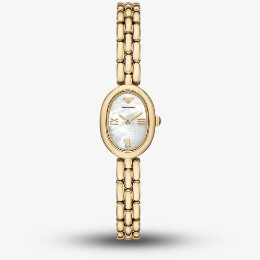 Emporio Armani 24mm Ladies Sinfonia Yellow Gold Tone Mother of Pearl Dial Link Watch