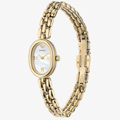 Emporio Armani 24mm Ladies Sinfonia Yellow Gold Tone Mother of Pearl Dial Link Watch