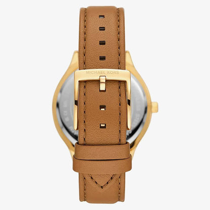 Michael Kors 38mm Ladies Slim Runway Brown Leather Strap Watch