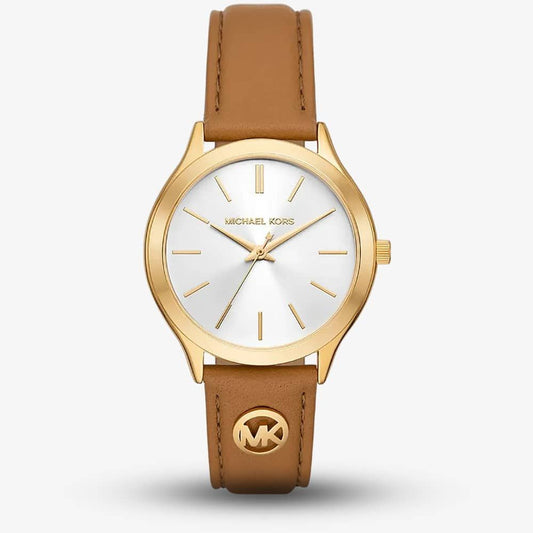 Michael Kors 38mm Ladies Slim Runway Brown Leather Strap Watch
