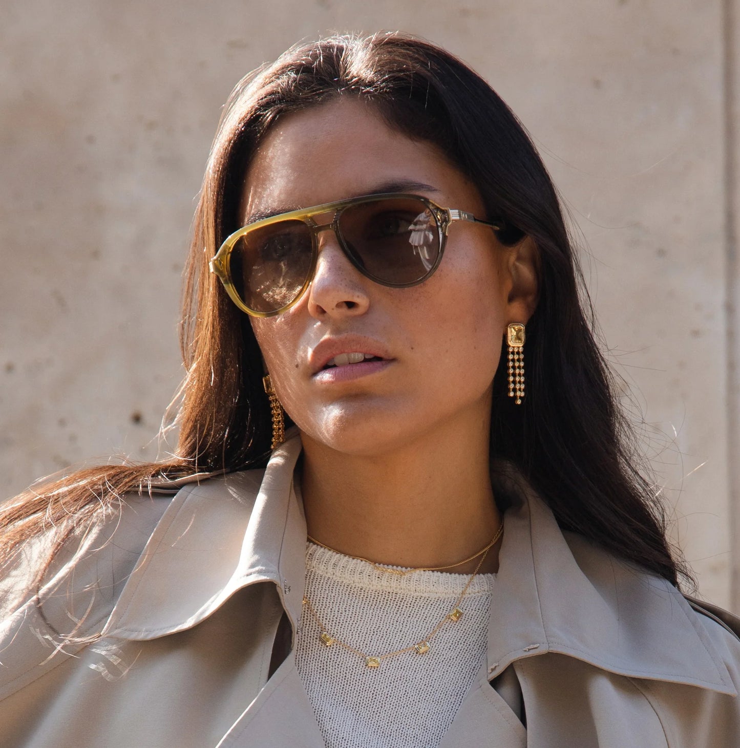 Sterling Silver Yellow Gold Plated Rectangular CZ Drop Stud Earrings