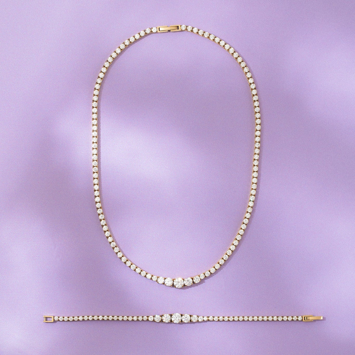 D.LOUISE Yellow Gold Plate CZ Luxe Graduated Tennis Necklace
