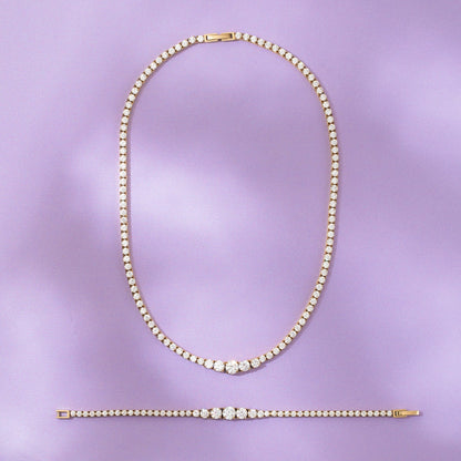D.LOUISE Yellow Gold Plate CZ Luxe Graduated Tennis Necklace