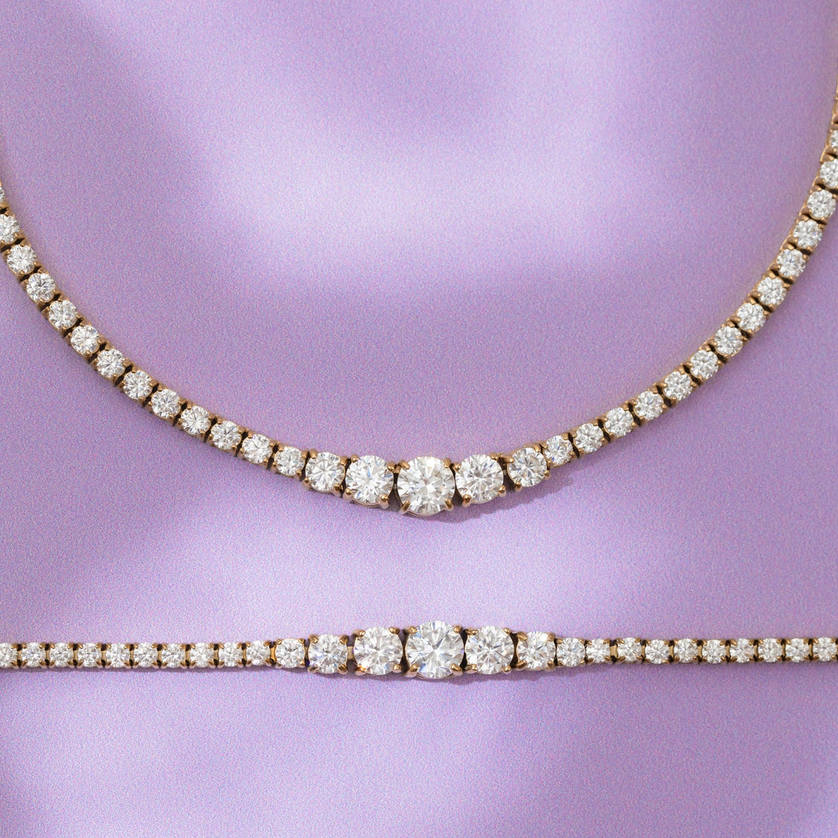 D.LOUISE Yellow Gold Plate CZ Luxe Graduated Tennis Necklace