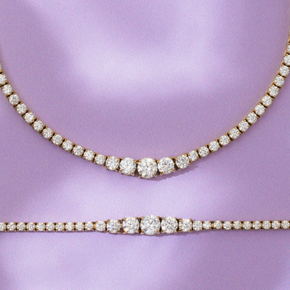 D.LOUISE Yellow Gold Plate CZ Luxe Graduated Tennis Necklace