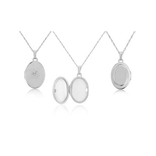 Sterling Silver Oval & Diamond Set Locket Necklace