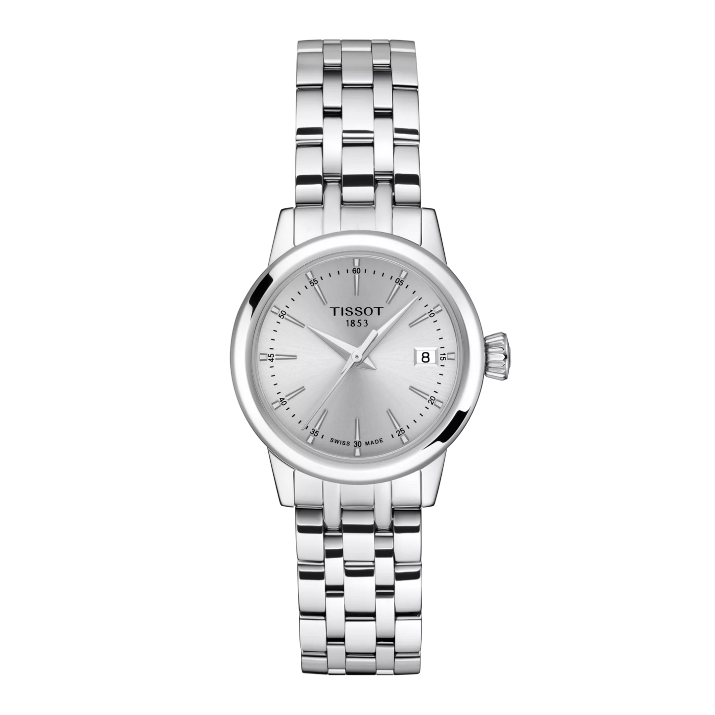 Tissot 28mm Silver Classic Dream, Silver Date Dial, Ladies Bracelet Watch