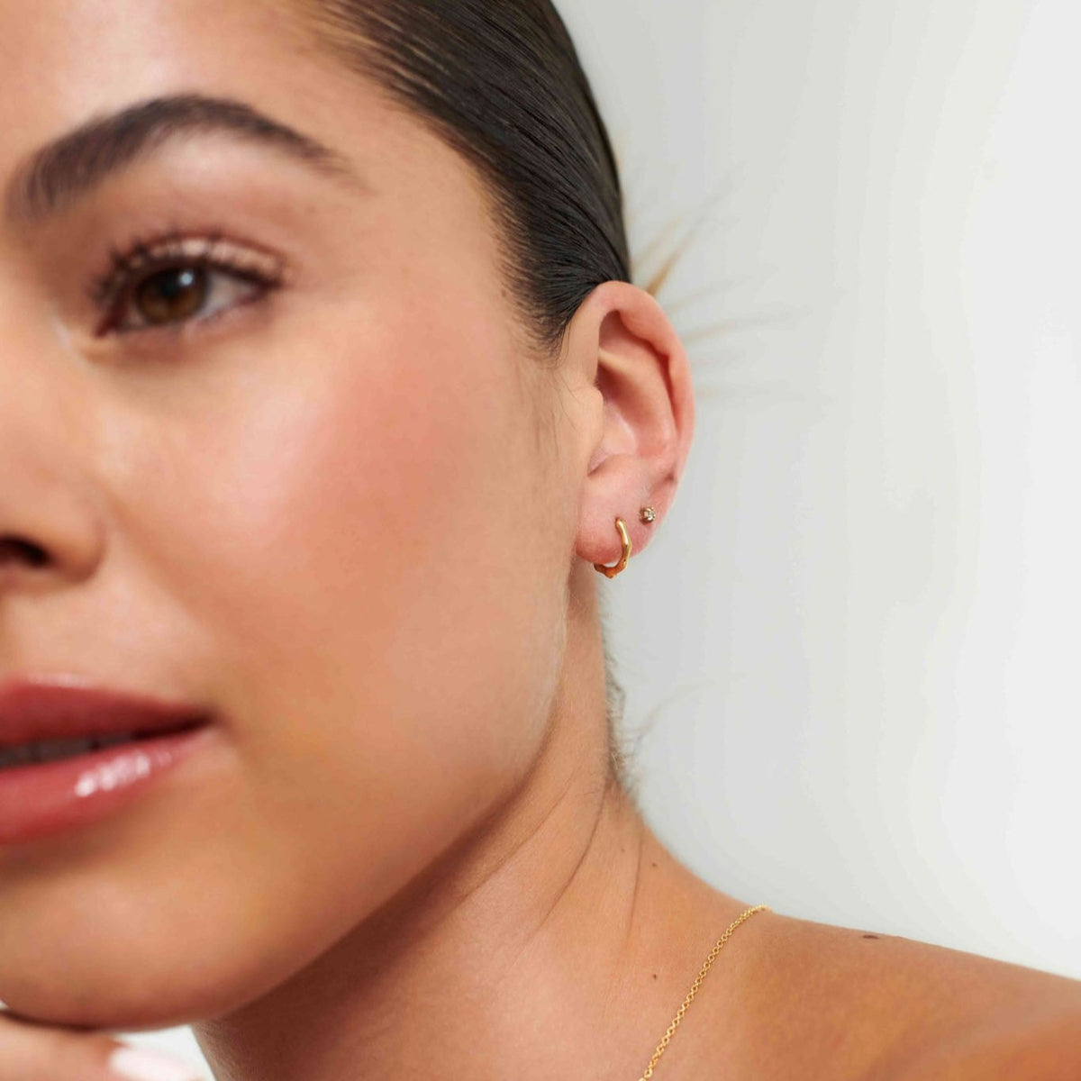 D.LOUISE Yellow Gold Plate 11mm Bamboo Huggie Hoop Earrings