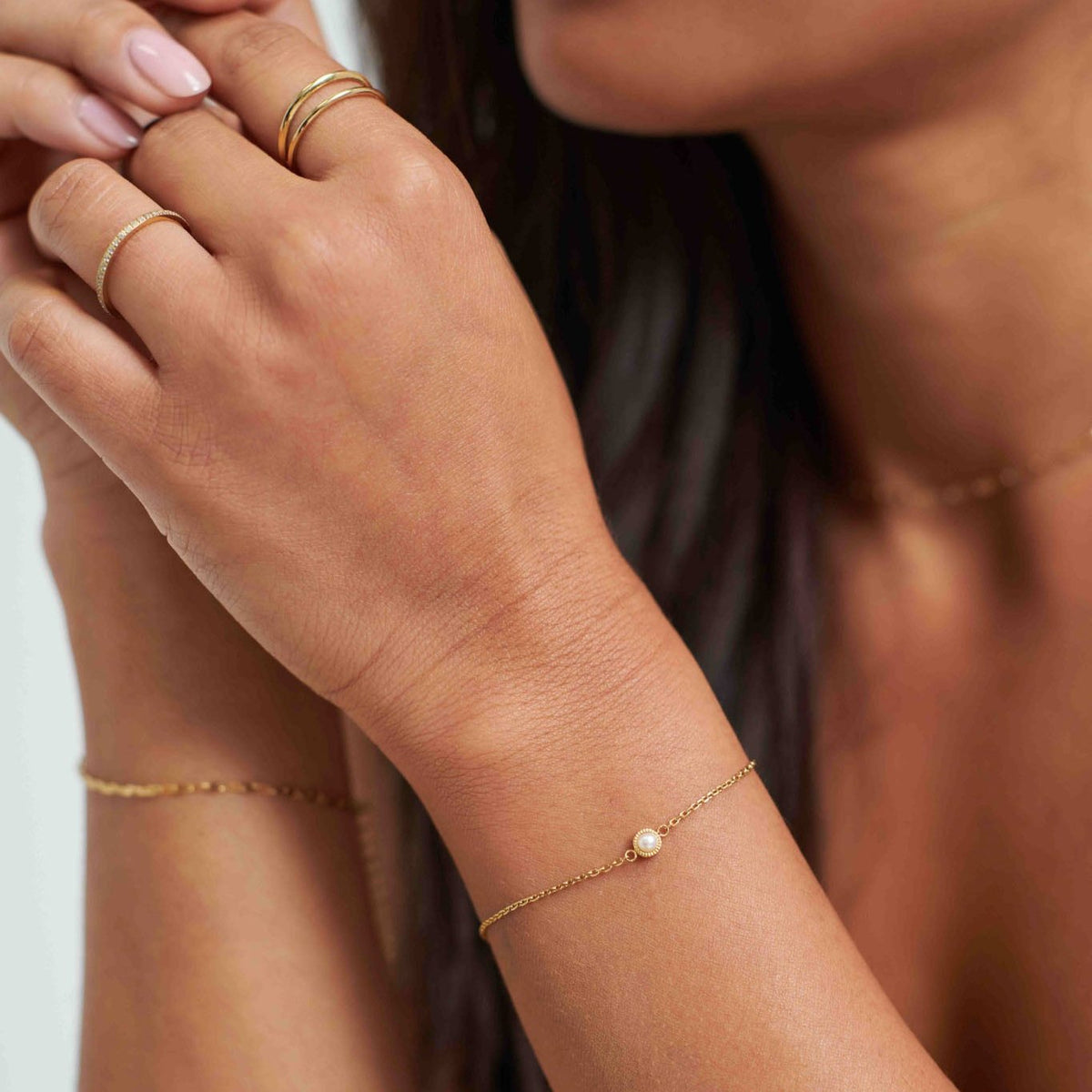 D.LOUISE Yellow Gold Plate Bridesmaid Dainty Pearl Bracelet