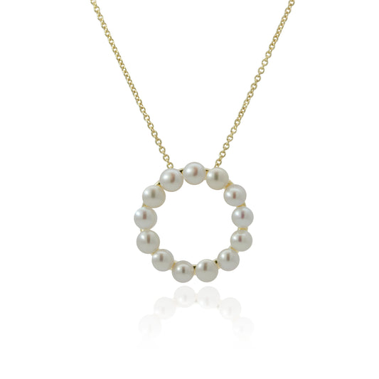9ct Yellow Gold Open Circle Pearl Necklace