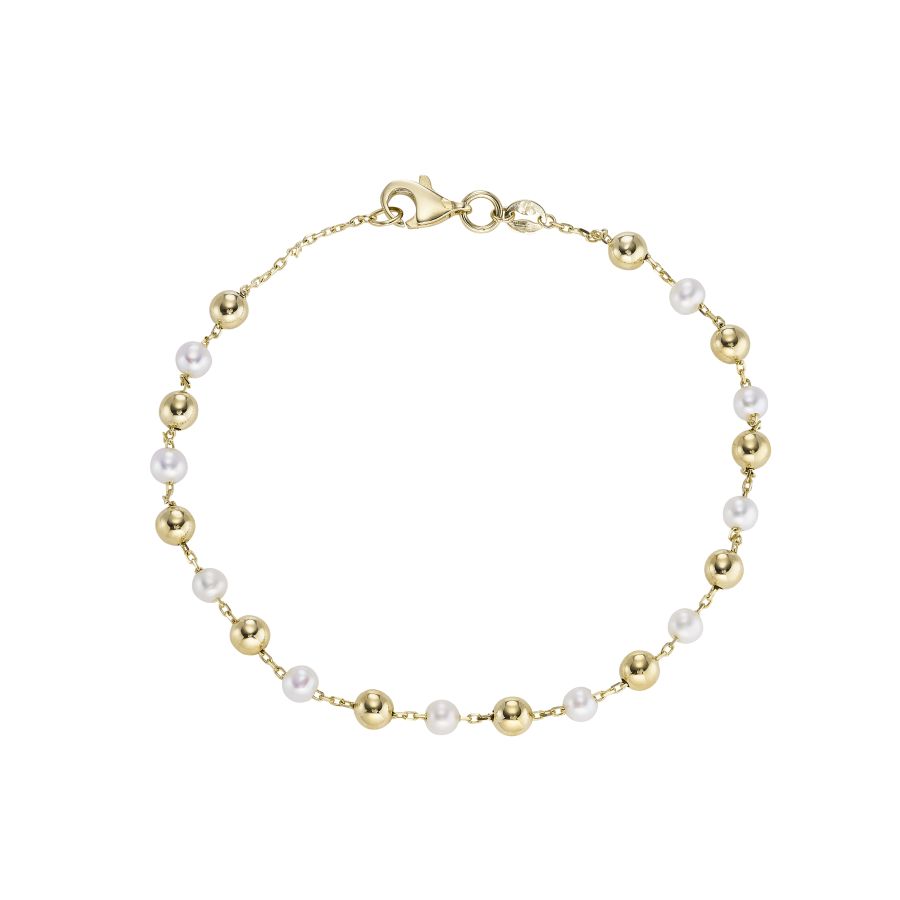 9ct Yellow Gold Ball & Pearl Bracelet