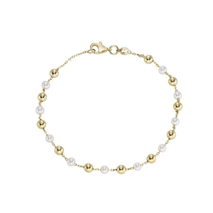 9ct Yellow Gold Ball & Pearl Bracelet