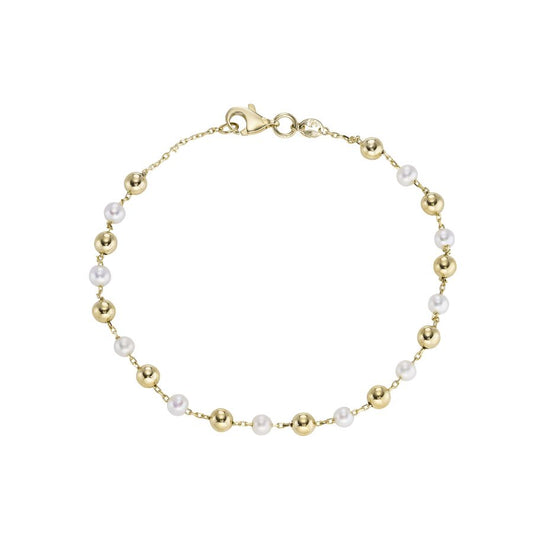 9ct Yellow Gold Ball & Pearl Bracelet