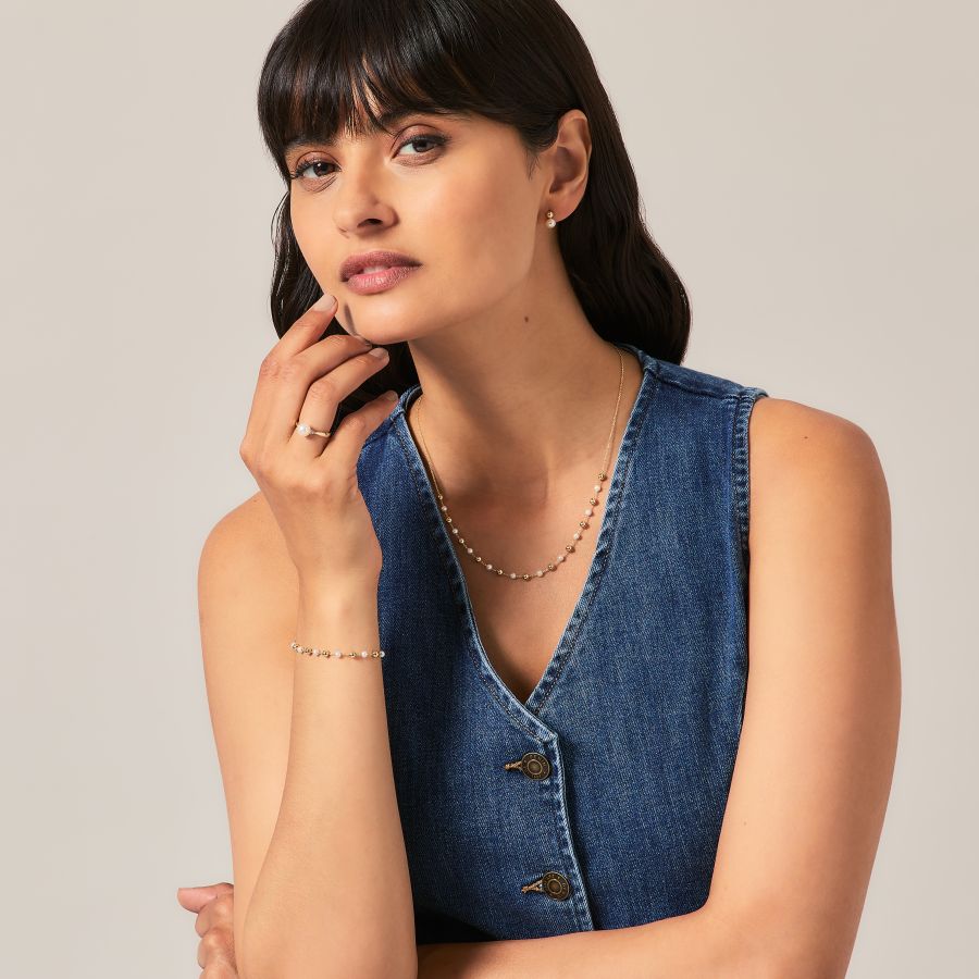 9ct Yellow Gold Ball & Pearl Bracelet