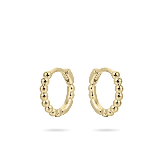 Sterling Silver Yellow Gold Plated 13.5mm Beaded Hoop Earrings