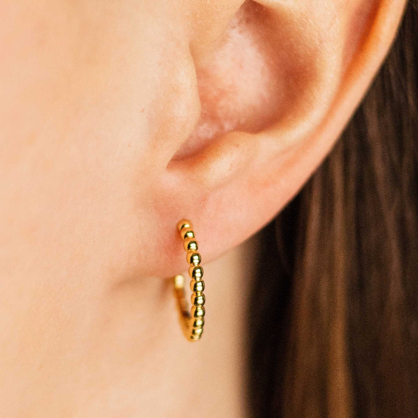 Sterling Silver Yellow Gold Plated 18mm Beaded Hoop Earrings