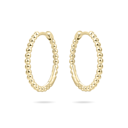 Sterling Silver Yellow Gold Plated 22mm Beaded Hoop Earrings