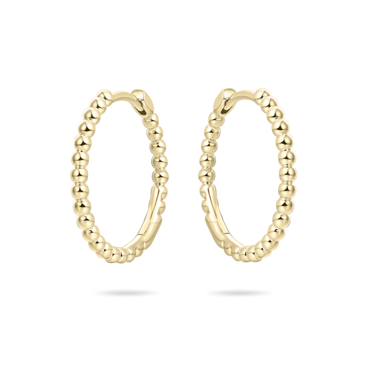 Sterling Silver Yellow Gold Plated 22mm Beaded Hoop Earrings