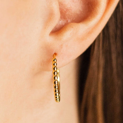 Sterling Silver Yellow Gold Plated 22mm Beaded Hoop Earrings