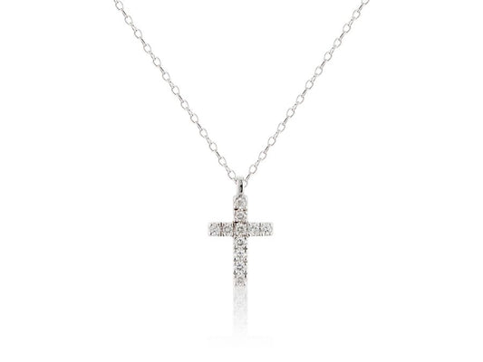 9ct White Gold Diamond Cross Pendant Necklace, 0.06ct