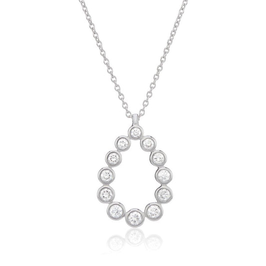 18ct White Gold Pear Shaped Bubble Diamond Necklace 0.36ct