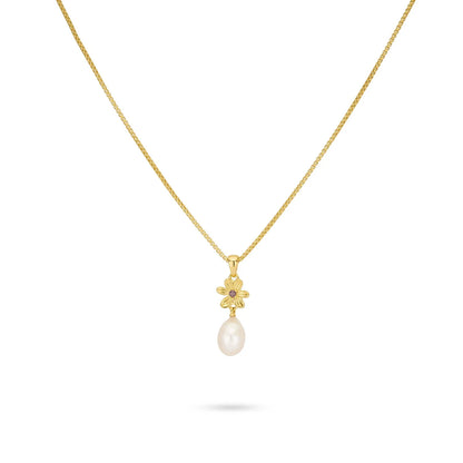 Sterling Silver Yellow Gold Plated Flower Freshwater Pearl Necklace