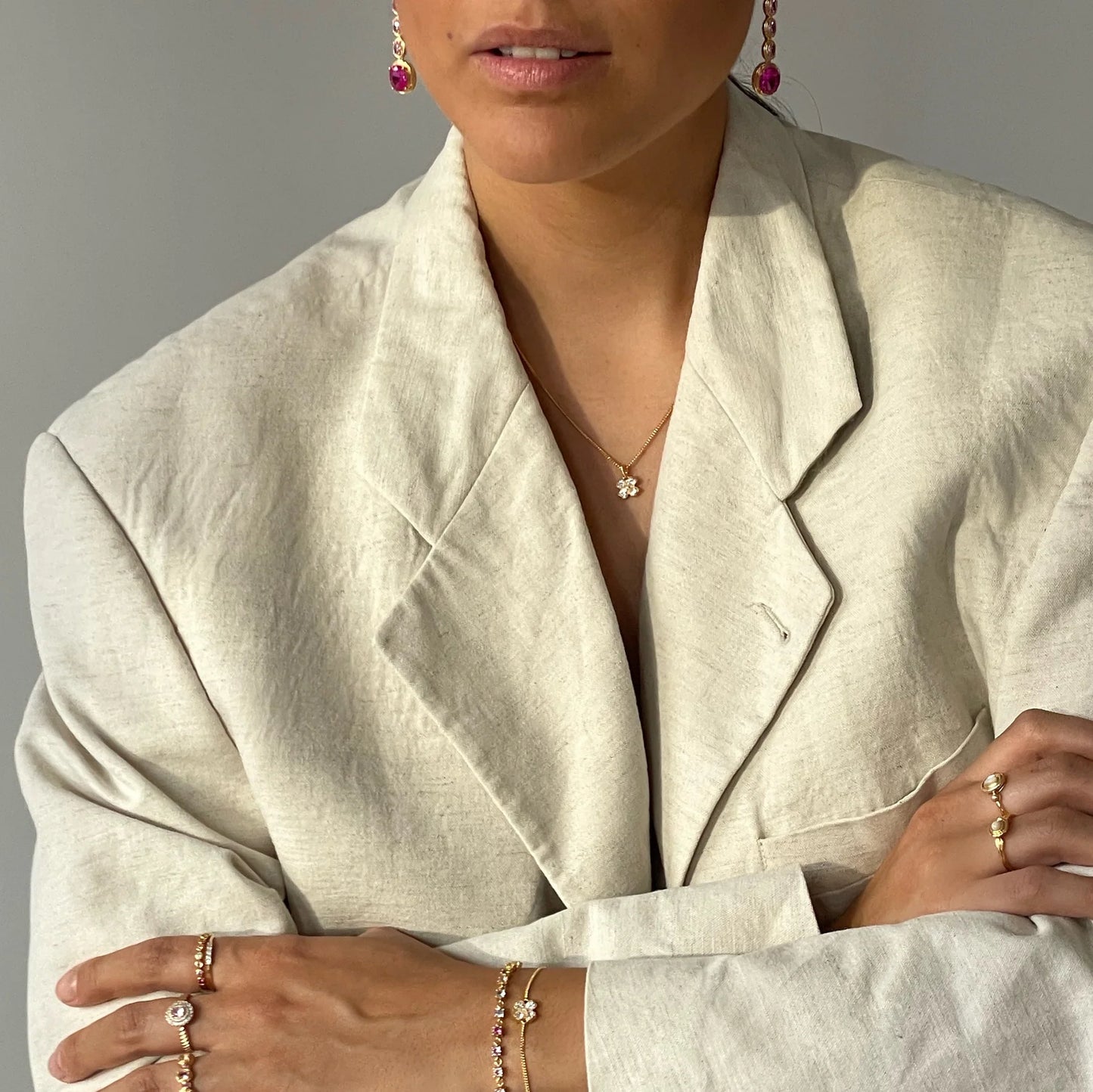 Sterling Silver Yellow Gold Plated CZ Clover Pendant Necklace