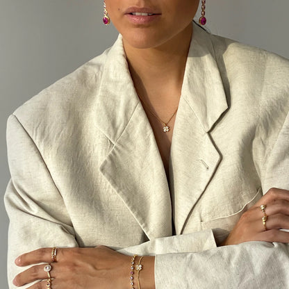 Sterling Silver Yellow Gold Plated CZ Clover Pendant Necklace