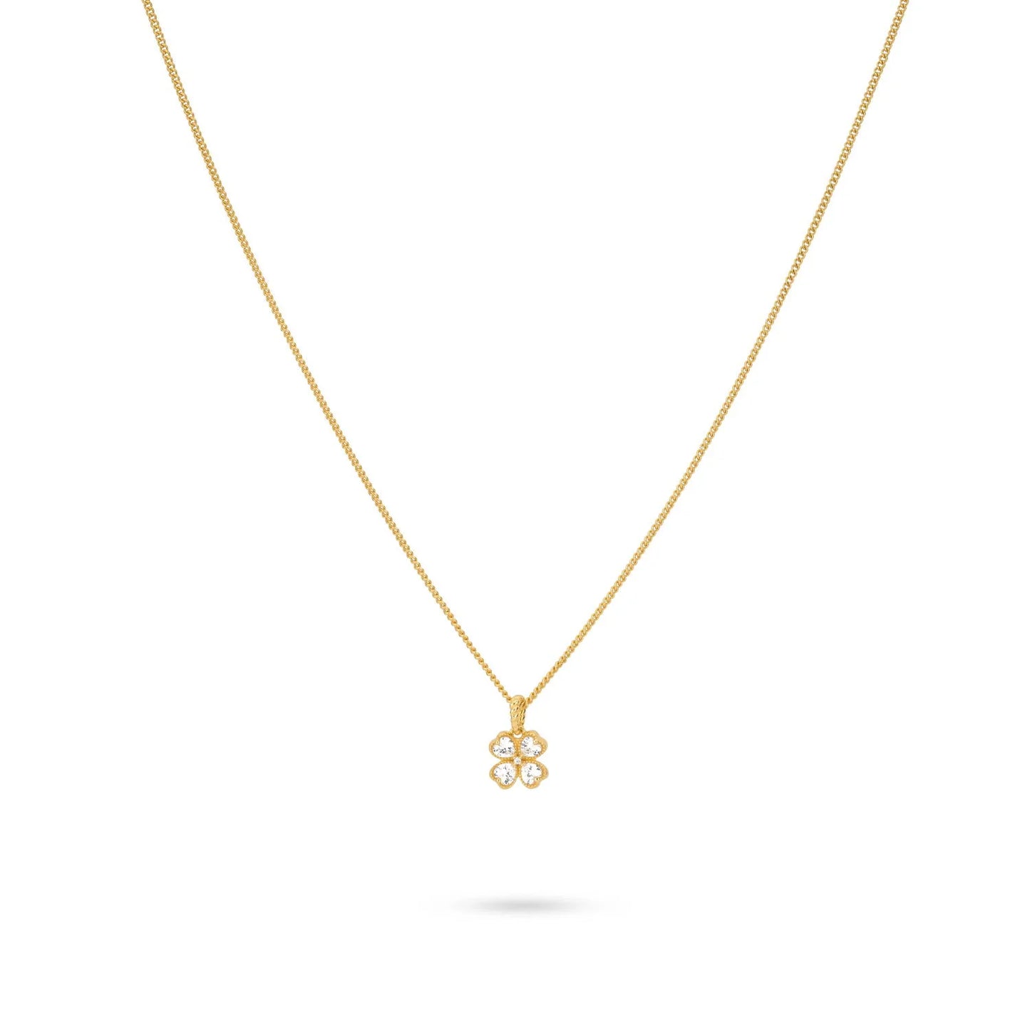 Sterling Silver Yellow Gold Plated CZ Clover Pendant Necklace