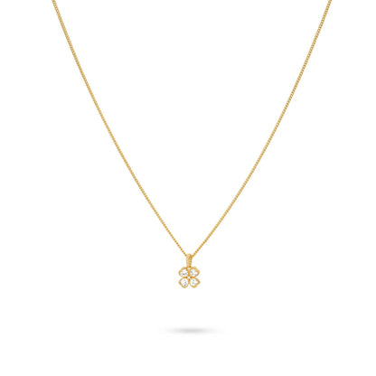 Sterling Silver Yellow Gold Plated CZ Clover Pendant Necklace