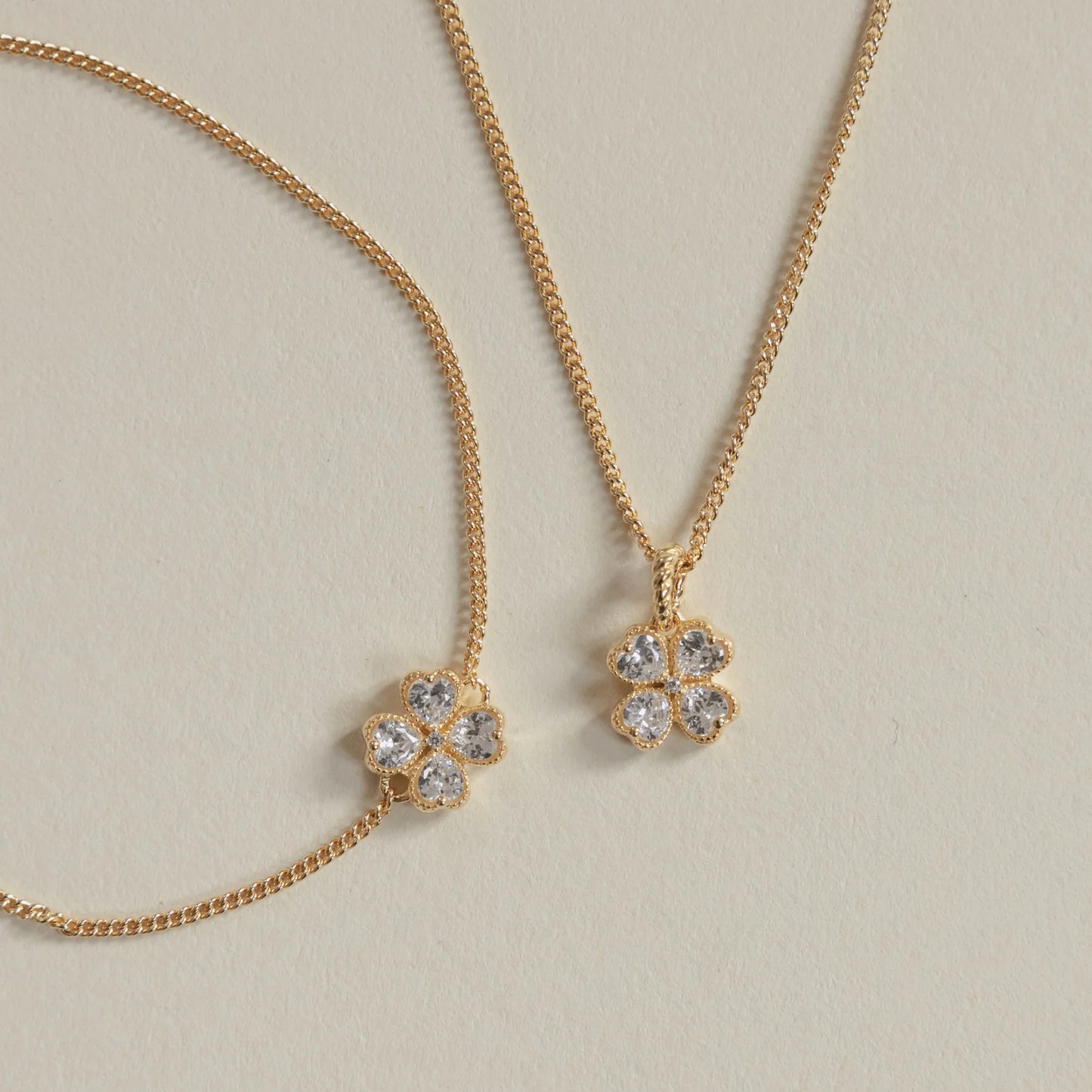 Sterling Silver Yellow Gold Plated CZ Clover Pendant Necklace