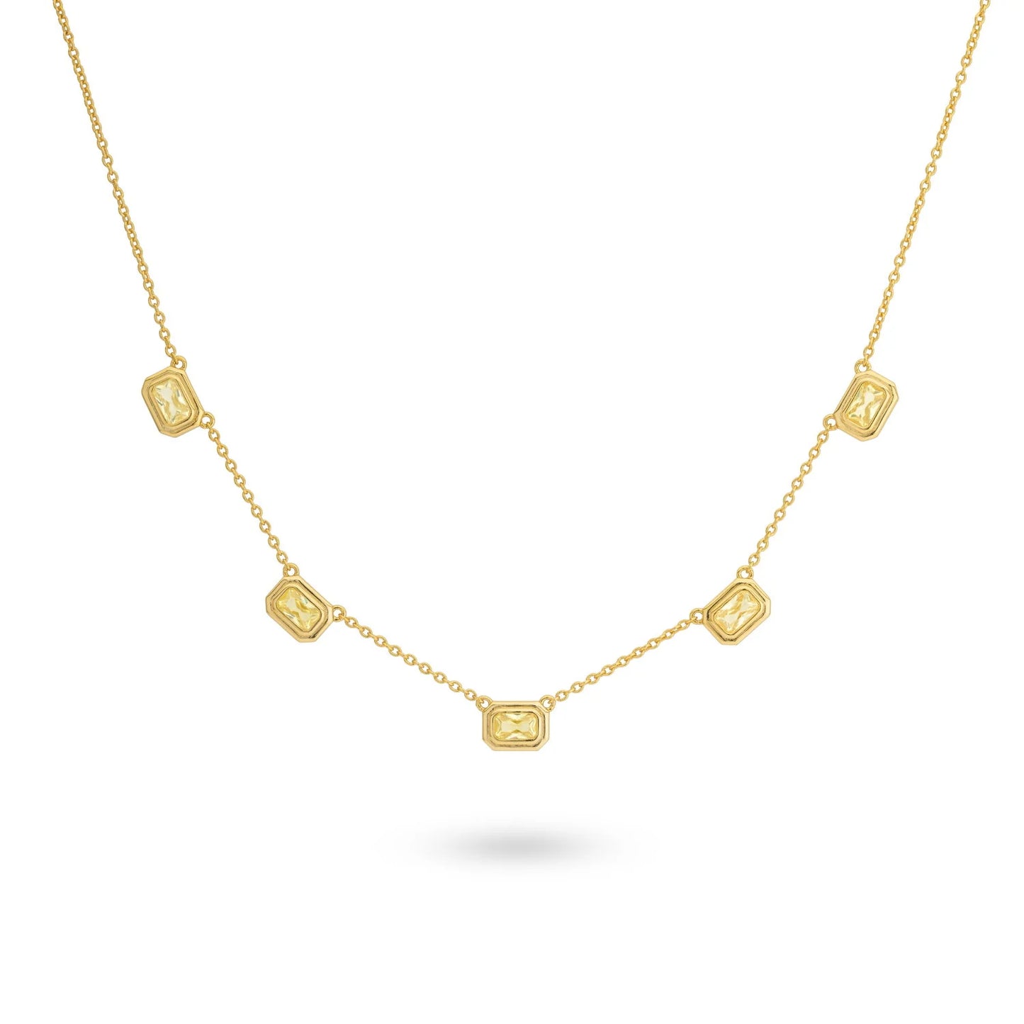 Sterling Silver Yellow Gold Plated CZ Five Stone Rectangle Necklace