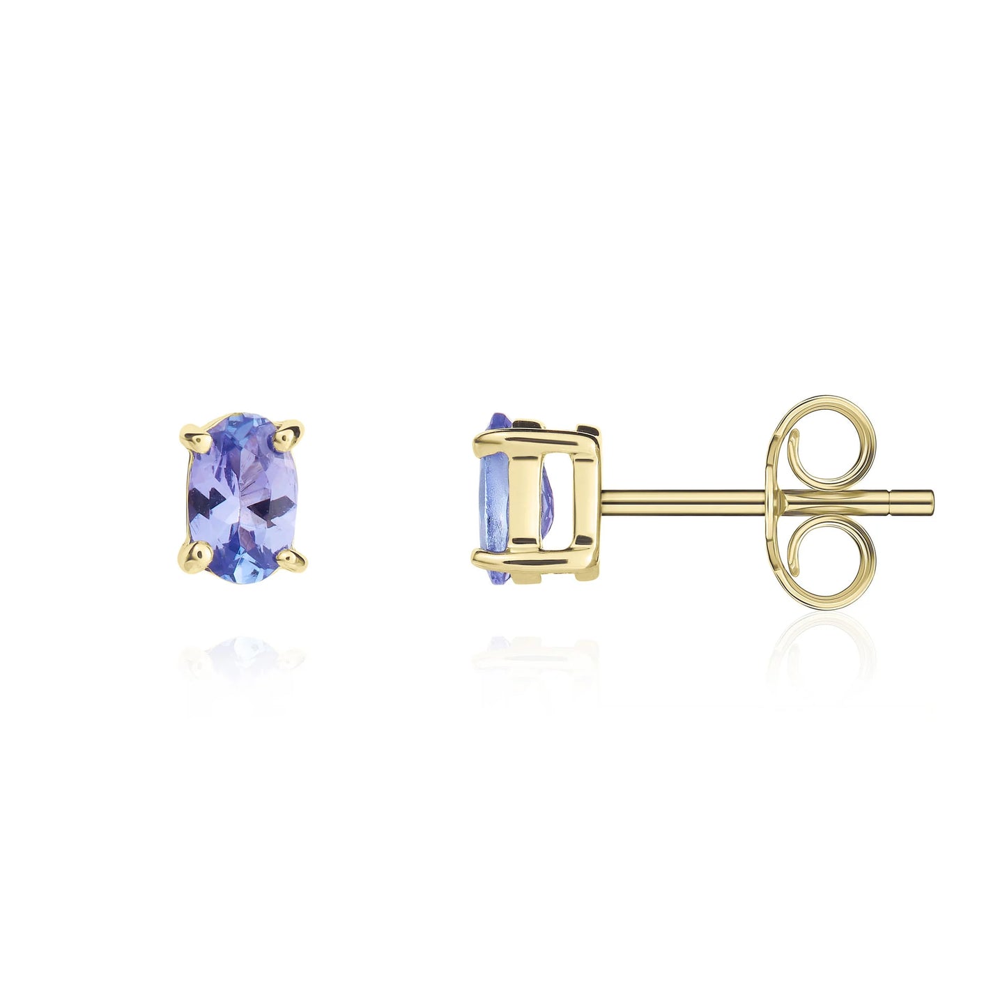 9ct Yellow Gold Oval Tanzanite Claw Stud Earrings