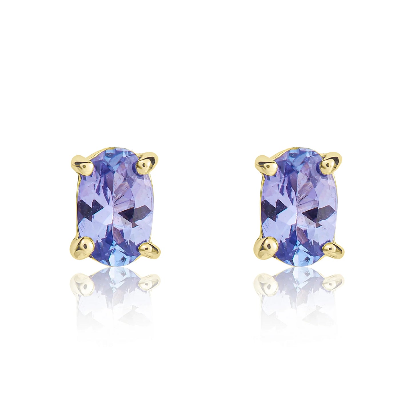 9ct Yellow Gold Oval Tanzanite Claw Stud Earrings
