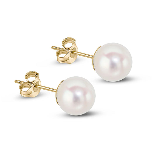 9ct Yellow Gold Pear 7.5mm Akoya Pearl Stud Earrings