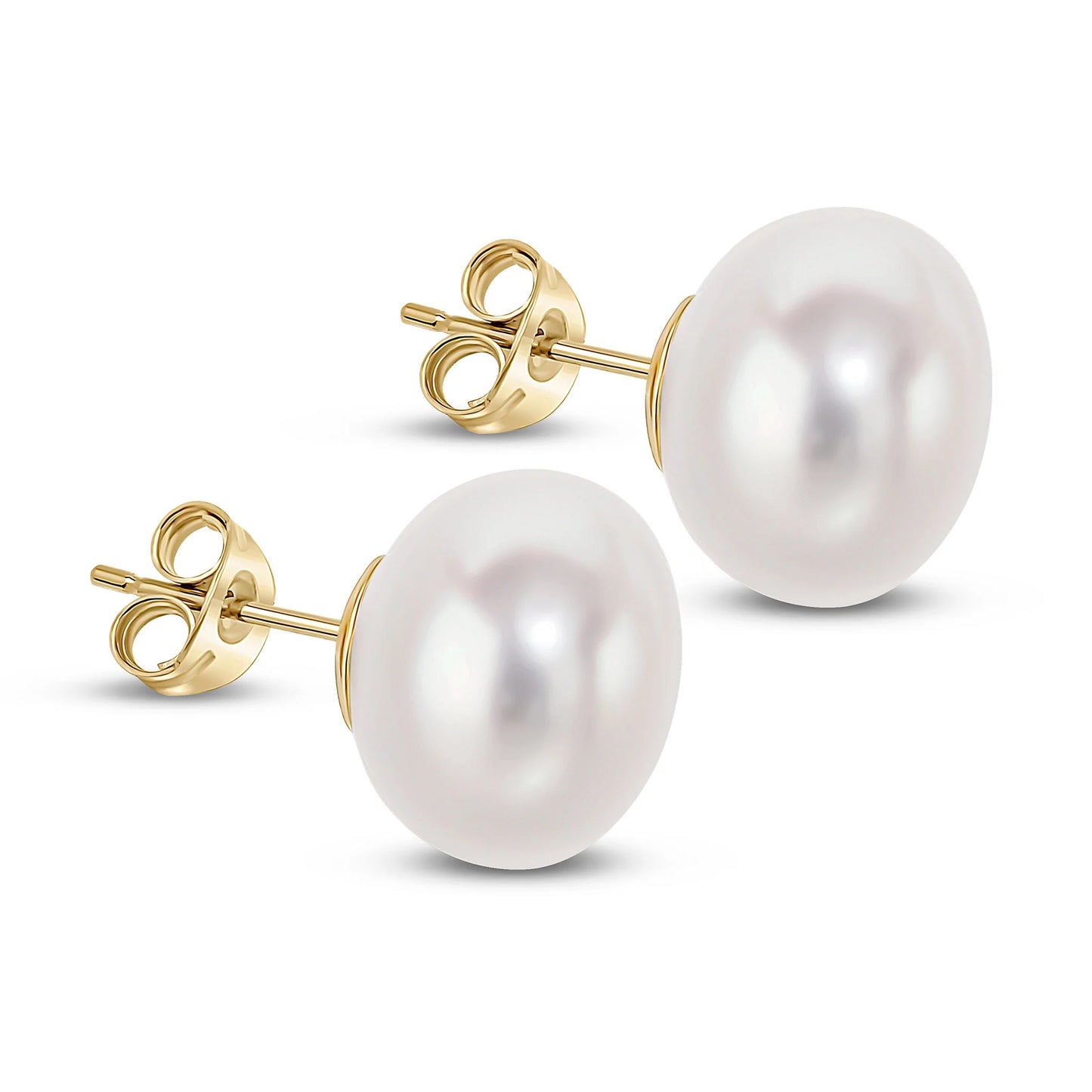 9ct Yellow Gold 11mm Freshwater Button Pearl Earrings