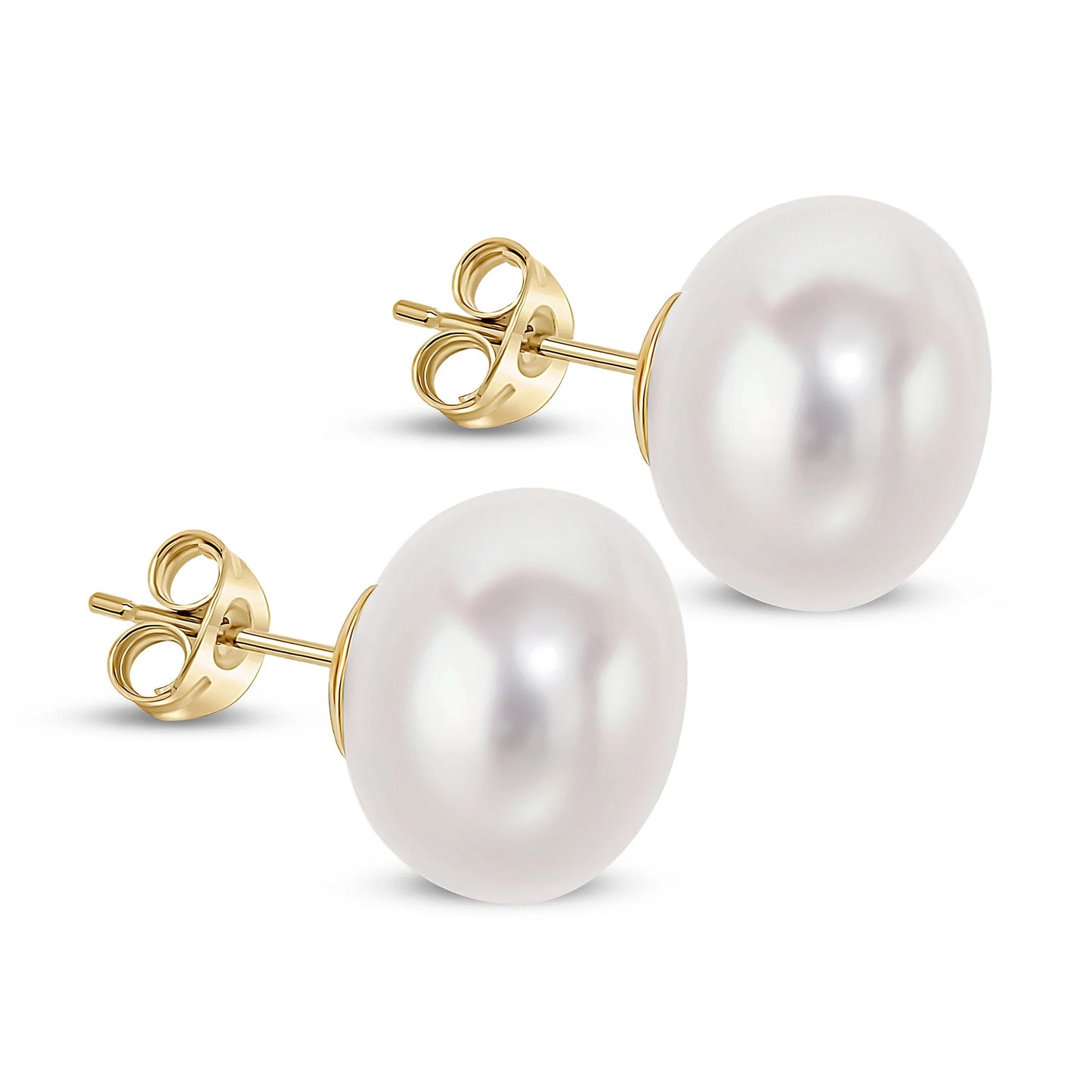 9ct Yellow Gold 12.5mm Freshwater Button Pearl Earrings