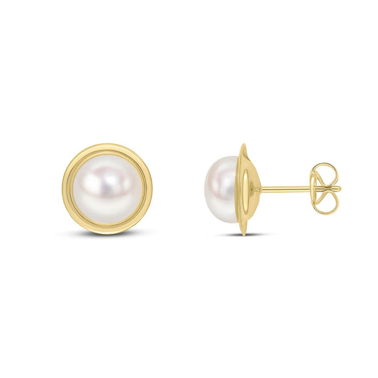 9ct Yellow Gold Rimmed Freshwater Pearl 10mm Stud Earrings