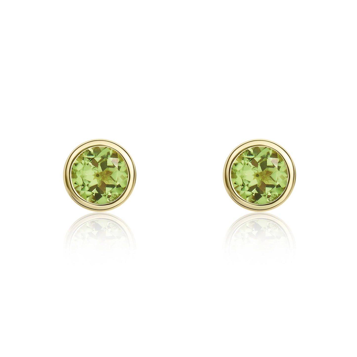 9ct Yellow Gold Round Peridot Rubover Stud Earrings