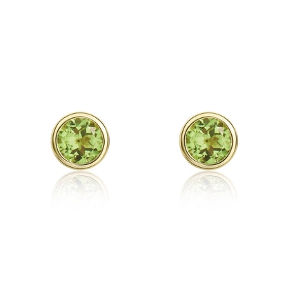 9ct Yellow Gold Round Peridot Rubover Stud Earrings